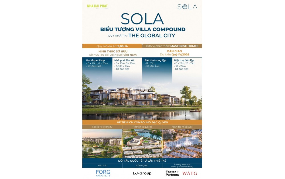 SỞ HỮU BIỆT THỰ ĐƠN LẬP, SONG LẬP - BÁN ĐẢO SOLA - THE GLOBAL CITY, Q2, HCM