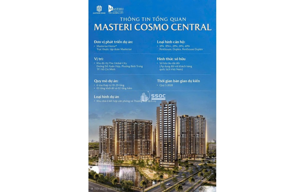 THE GLOBAL CĂN HỘ 2PN, GIÁ TỐT - COSMO CENTRAL, Q2