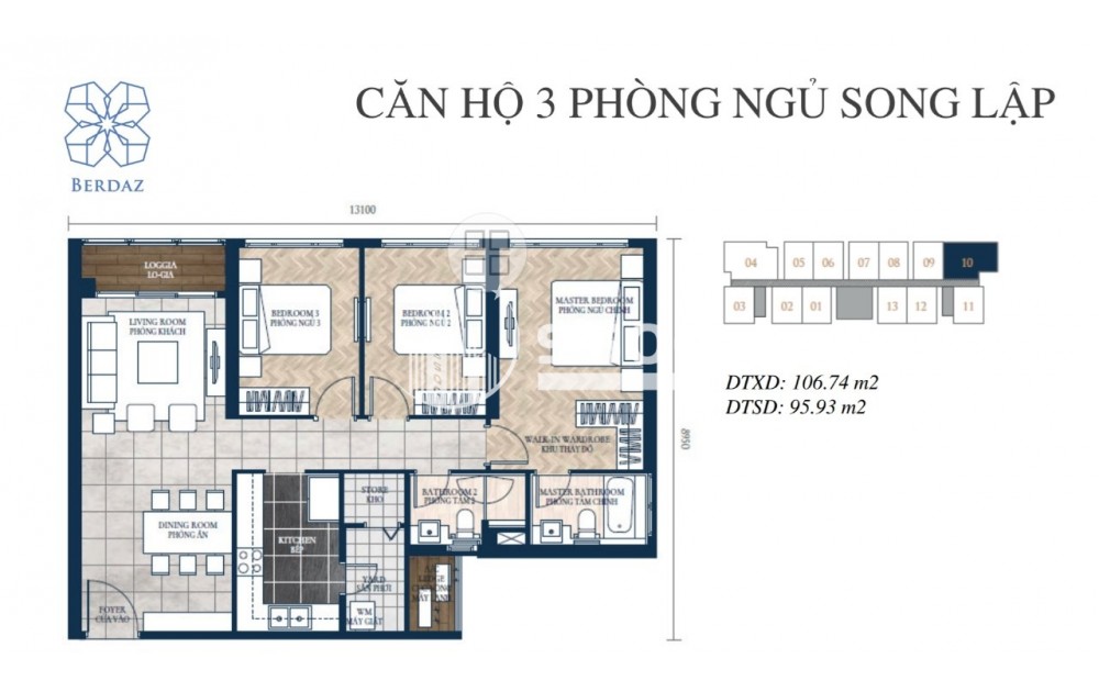 CĂN GIA ĐÌNH 3PN – FELIZ EN VISTA TOÀ B TẦNG 6 – FULL NỘI THẤT – 35TR