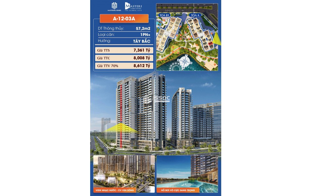 HOT! CĂN HIẾM THE GLOBAL CITY –1PN +1, GIÁ 7.36 TỶ, DIỆN TÍCH 57.2M² VIEW ĐẸP.