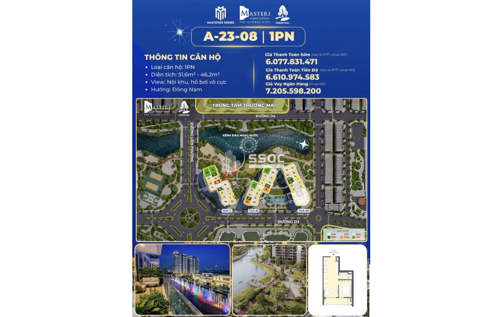 BÁN CĂN HỘ 1PN MASTERI COSMO CENTRAL – CHUẨN MỰC SỐNG THƯỢNG LƯU TẠI THE GLOBAL CITY