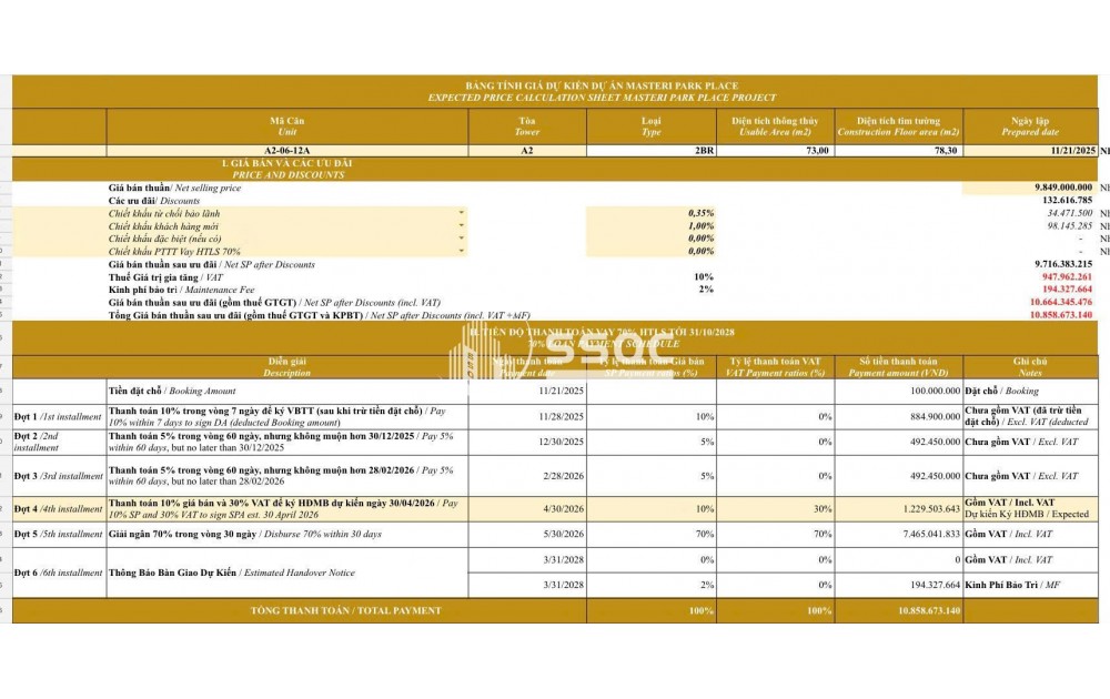 BÁN DỰ ÁN THE GLOBAL CITY – CT5, TÒA A2, 2PN, DIỆN TÍCH 83,1M2, VIEW NHẠC NƯỚC ĐẸP XUẤT SẮC | 57M² | TẦNG ĐẸP