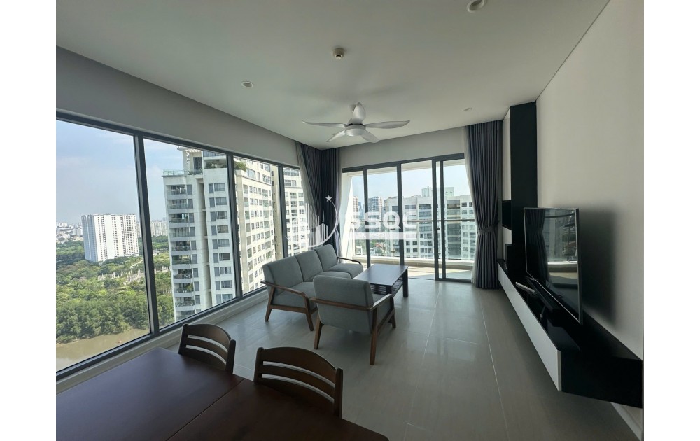 Cho thuê căn hộ 3PN Đảo Kim Cương tháp Bora Bora tầng cao, view sông và nội khu resort, giá 43 triệu/tháng.