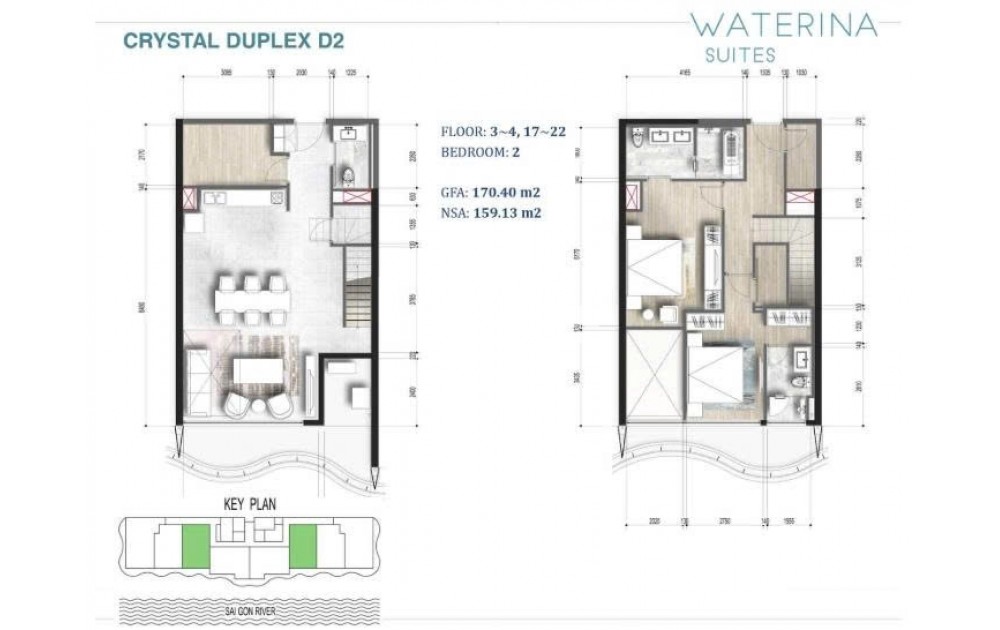 Bán căn hộ 2 phòng ngủ duplex Waterina Suites - DT 170m2 - Giá 16 tỷ