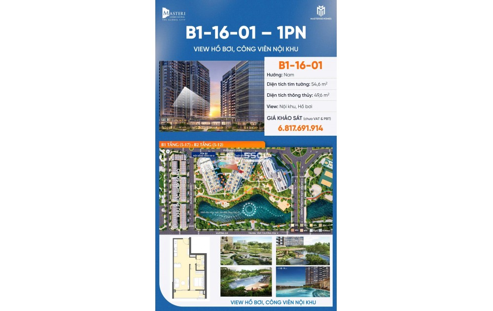 MASTERI COSMO CENTRAL – THE GLOBAL CITY | 1PN VIEW HỒ BƠI, NỘI KHU
