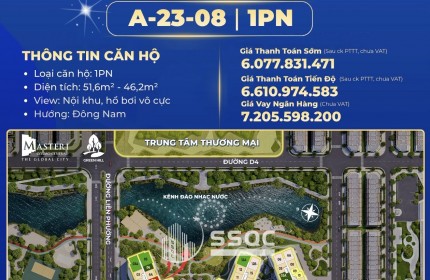 BÁN CĂN HỘ 1PN MASTERI COSMO CENTRAL – CHUẨN MỰC SỐNG THƯỢNG LƯU TẠI THE GLOBAL CITY