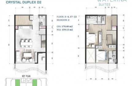 Bán căn hộ 2 phòng ngủ duplex Waterina Suites - DT 170m2 - Giá 16 tỷ