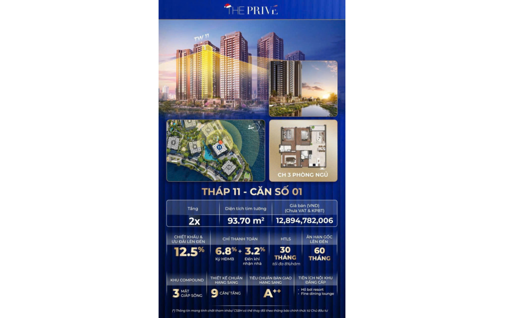 BÁN GẤP SUẤT NGOẠI GIAO 3PN THE PRIVÉ TẦNG 21 CĂN GÓC VIEW KHÔNG GIỚI HẠN – CHIẾT KHẤU KHỦNG 12.5% - KẾ CẬN METRO