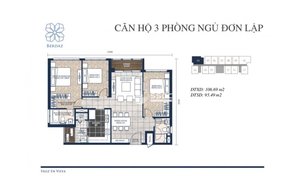 BÁN CĂN HỘ FELIZ EN VISTA 3PN 107M² TÒA B – FULL NỘI THẤT – NHÀ TRỐNG – GIÁ 12,3 TỶ- SỔ HỒNG
